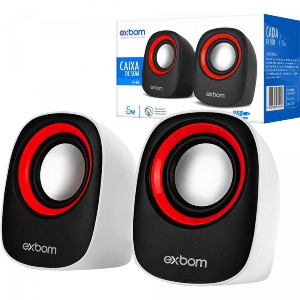 Caixa de Som 2.0 5w Cs-88 Preta/Vermelha Exbom