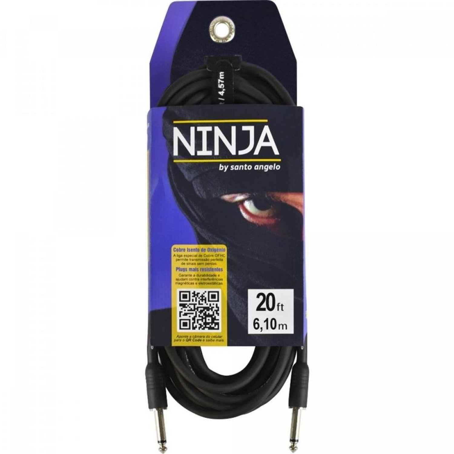Cabo para Guitarra P10 Ninja Guitar 6,10m Preto Santo Ângelo