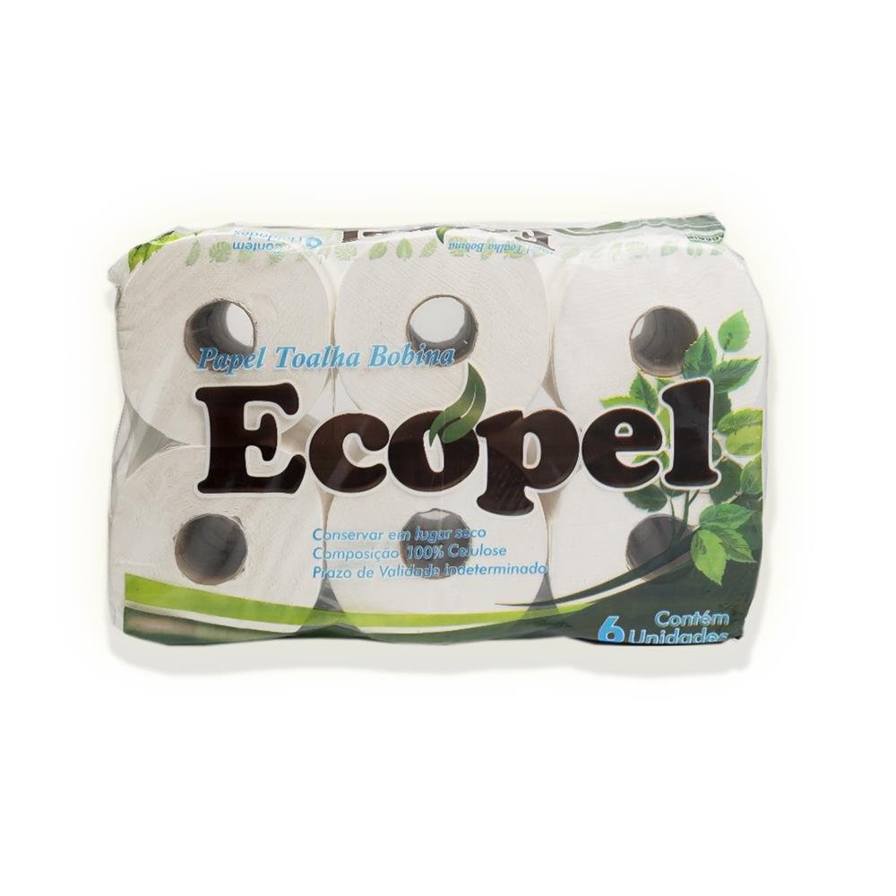 Papel Toalha 100% Celulose Bobina 20/150 com 6 Rolos Ecopel Bacarin