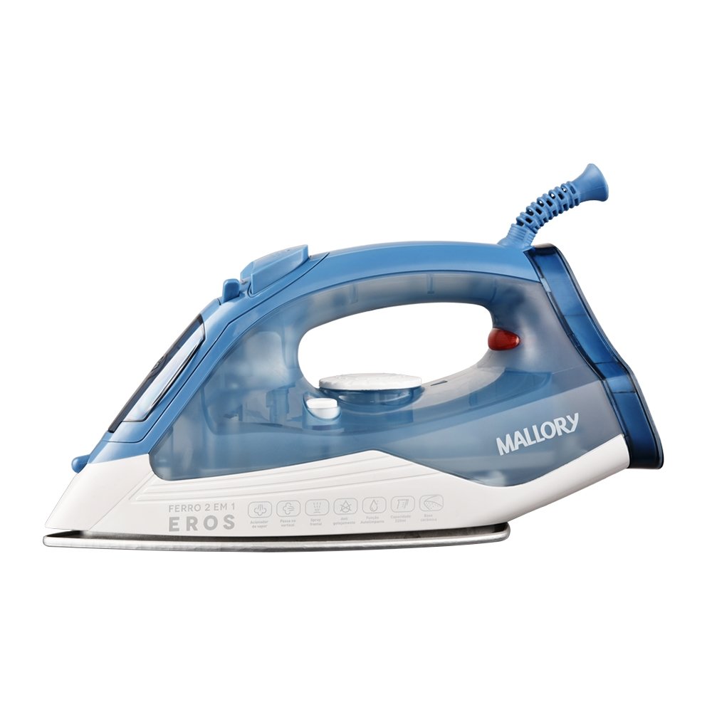 Ferro de Passar a Vapor Mallory Eros - 2000W, Azul/Branco, 220V