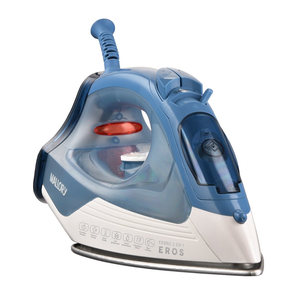 Ferro de Passar a Vapor Mallory Eros - 2000W, Azul/Branco, 220V