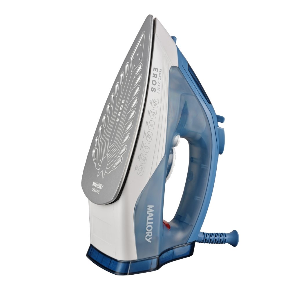 Ferro de Passar a Vapor Mallory Eros - 2000W, Azul/Branco, 220V