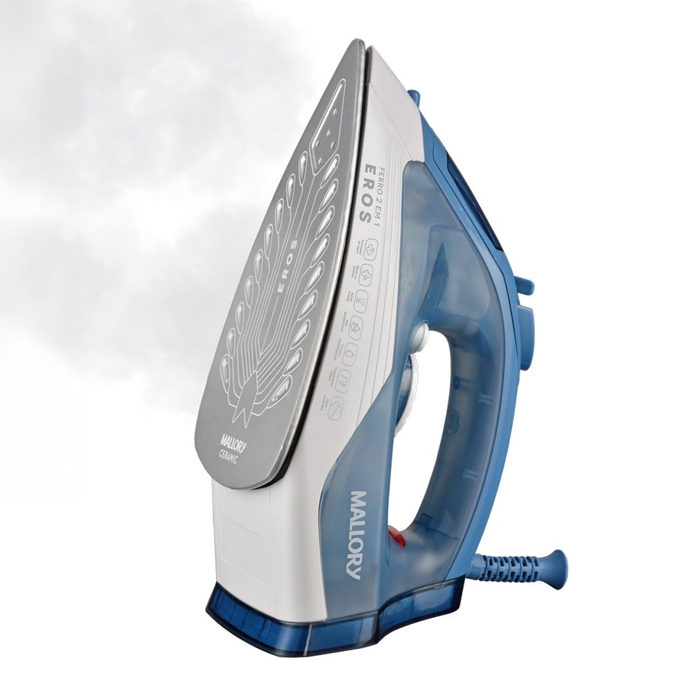 Ferro de Passar a Vapor Mallory Eros - 2000W, Azul/Branco, 220V
