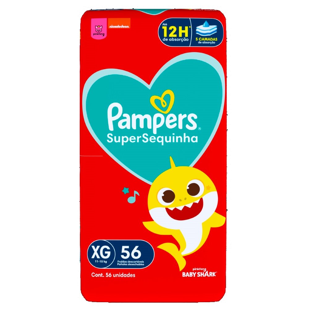 Fralda Descartável Pampers Supersequinha Tamanho XG - 2 Pacotes com 56 Fraldas - Total 112 Tiras
