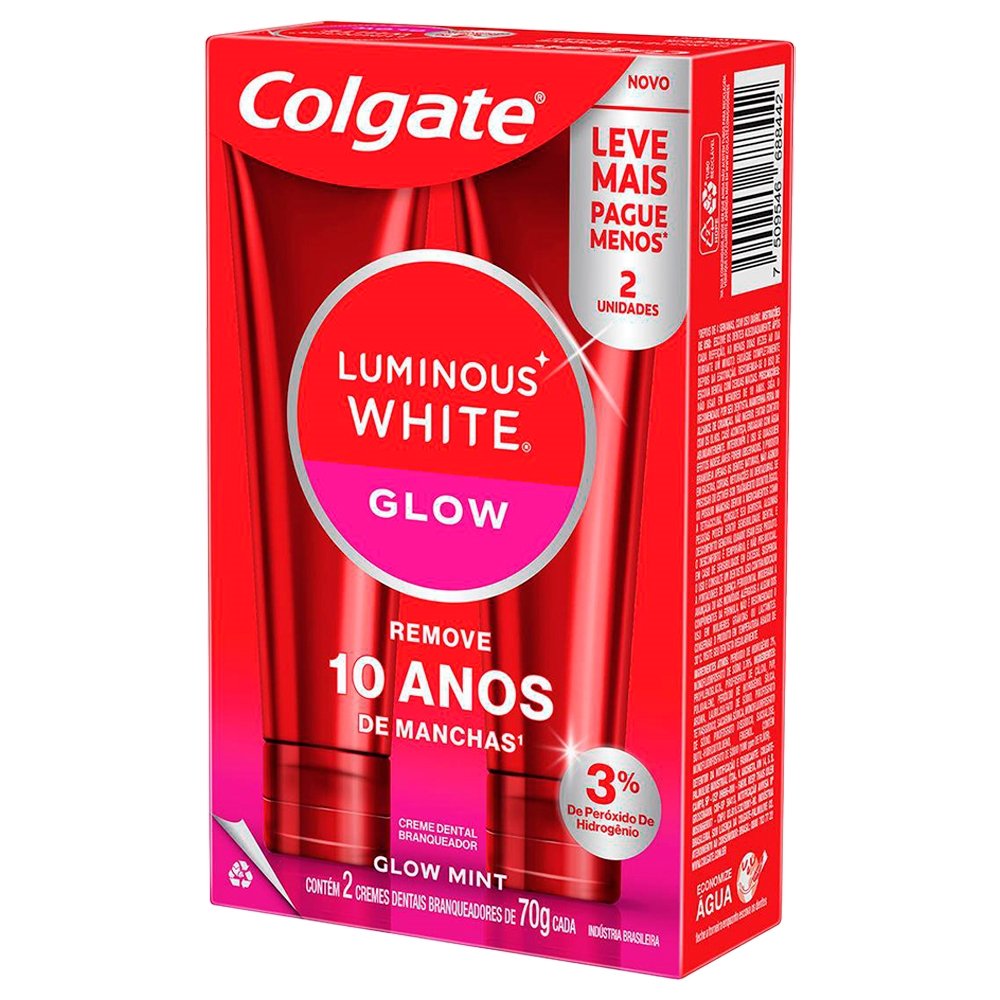 Creme Dental Colgate Luminous White Glow 70g - Embalagem com 2 Unidades