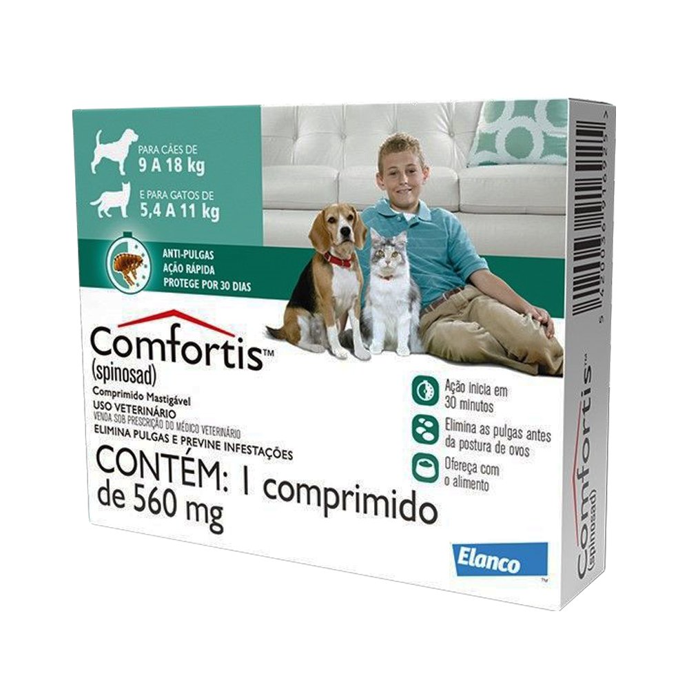 Comfortis Elanco Para Cães 9 a 18kg e Gatos 5,4 a 11kg - 1 Comprimido 560mg