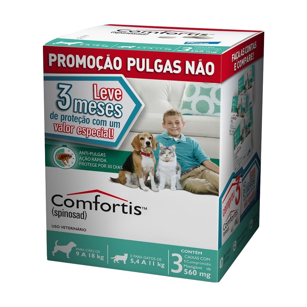 Antipulgas Elanco Comfortis 3 Comprimidos 560mg - Para Cães 9 A 18kg E Gatos 5,4 A 11kg