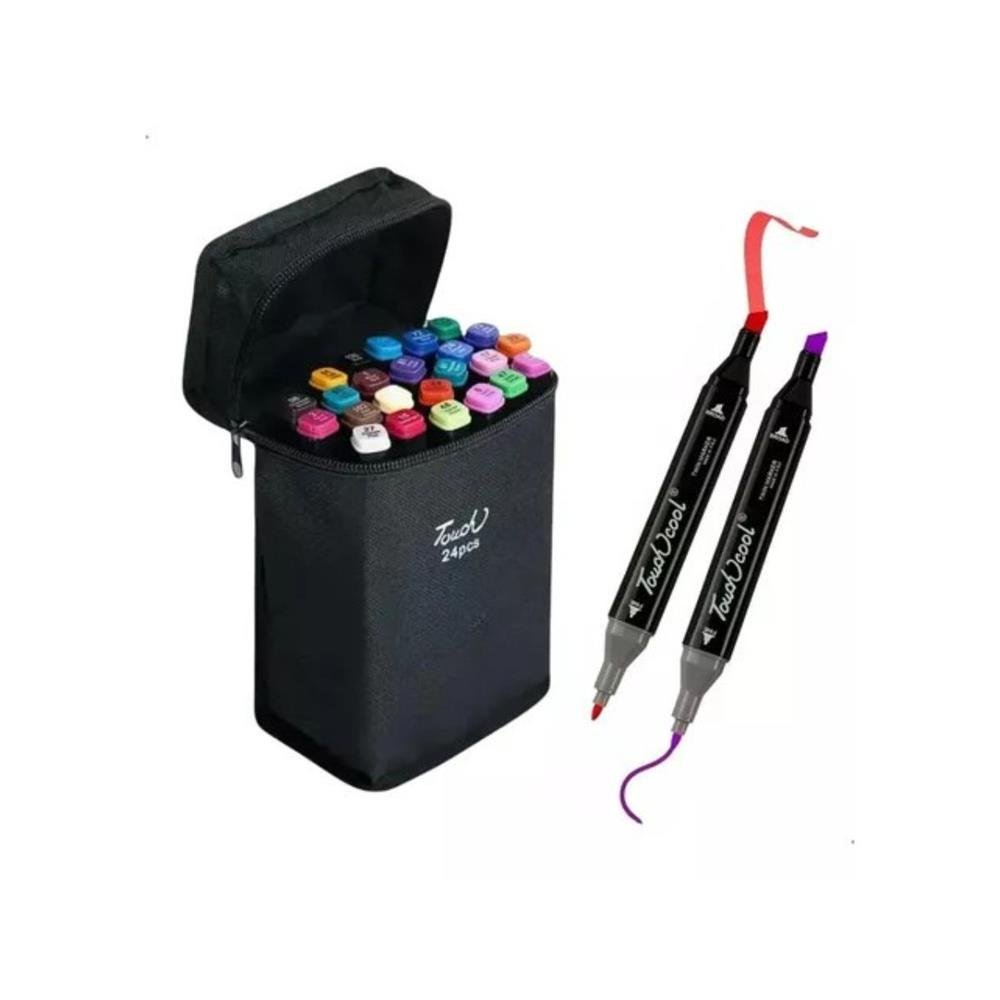 Conjunto Marcador Caneta Permanente Ponta Duplas Com 24 Cores