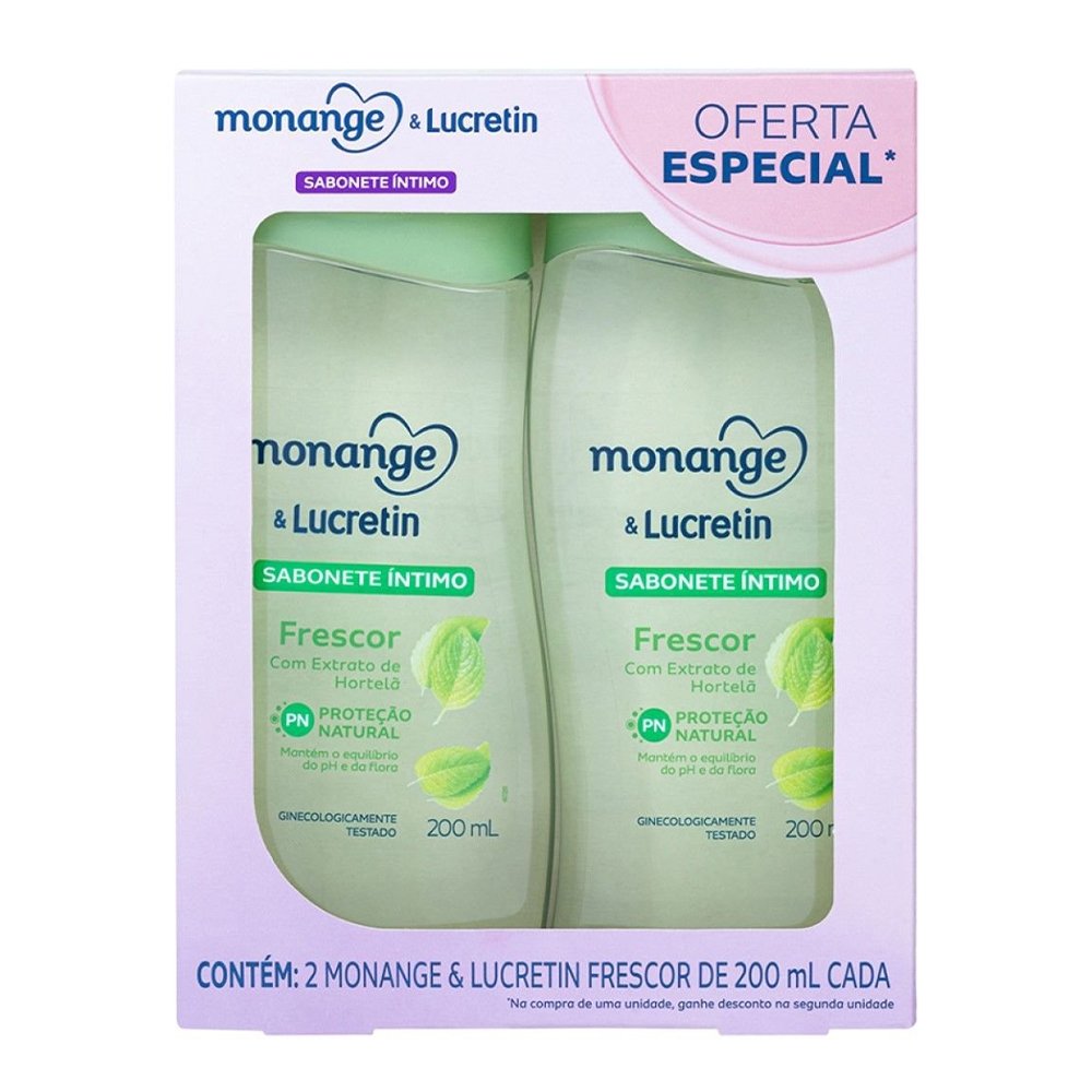 Kit Sabonete Líquido Íntimo Monange & Lucretin Frescor 200ml - Embalagem com 2 Unidades