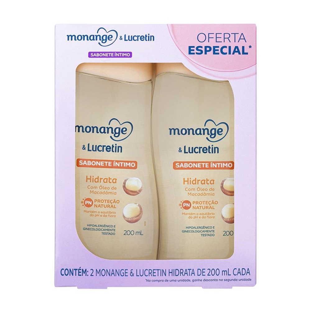 Sabonete Líquido Monange Lucretin Hidrata 200ml - Embalagem com 2 Unidades