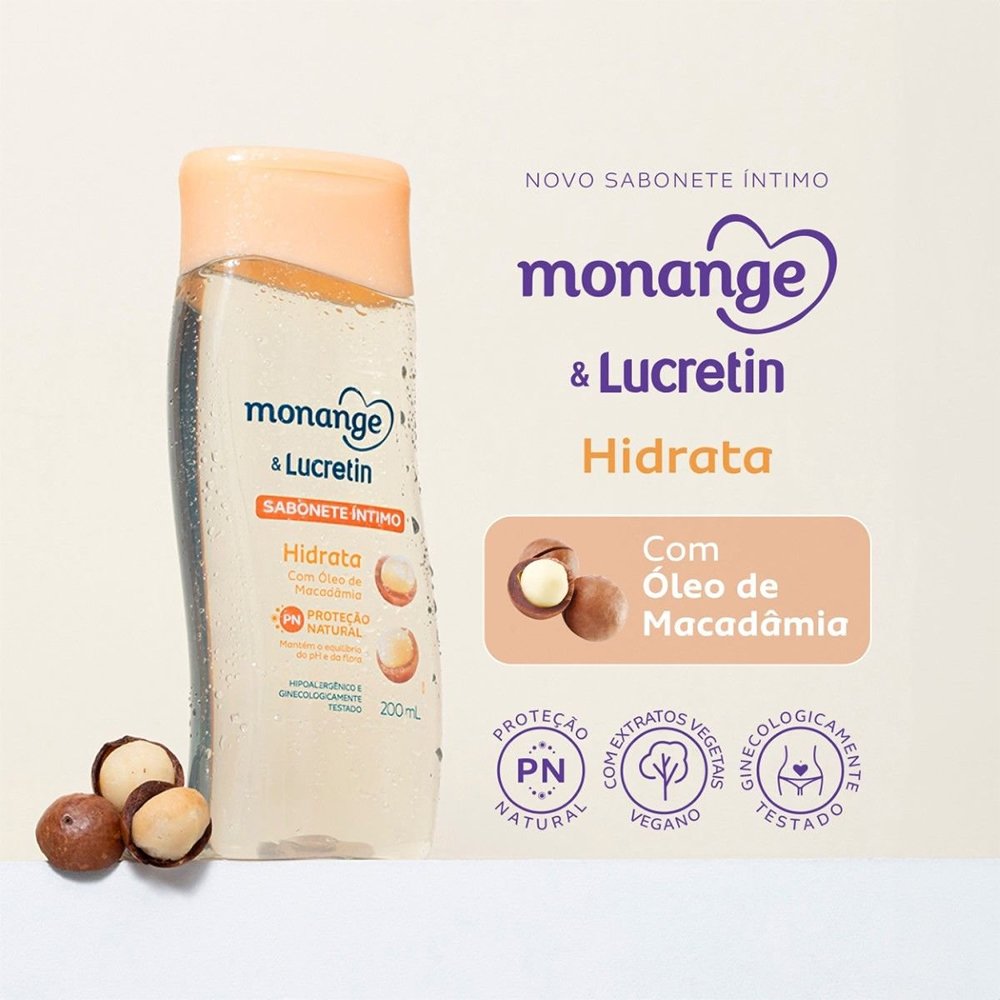 Sabonete Líquido Monange Lucretin Hidrata 200ml - Embalagem com 2 Unidades