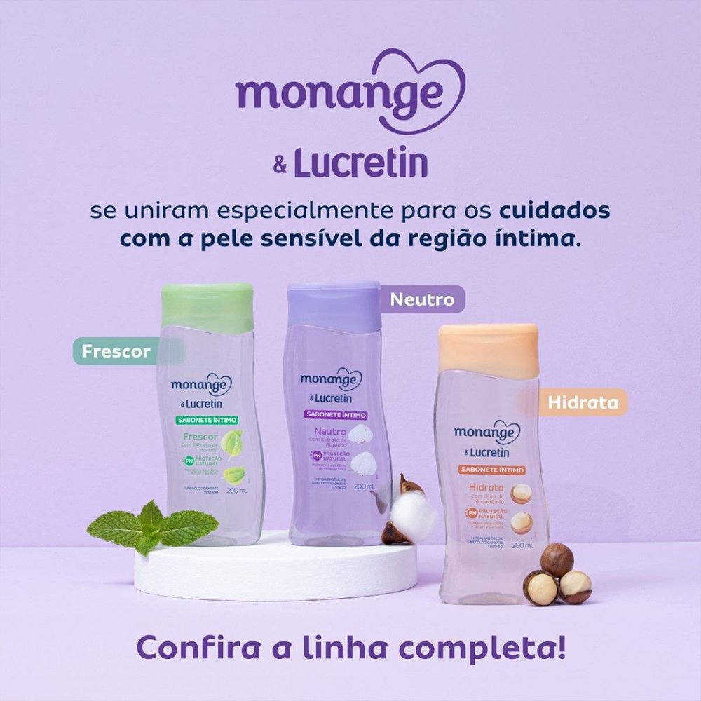 Sabonete Líquido Monange Lucretin Hidrata 200ml - Embalagem com 2 Unidades