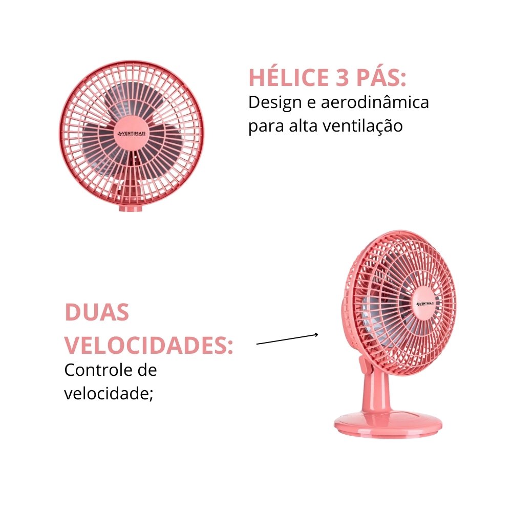 Ventilador Mini 20cm Ventimais Turbo Rose e Prata 110V