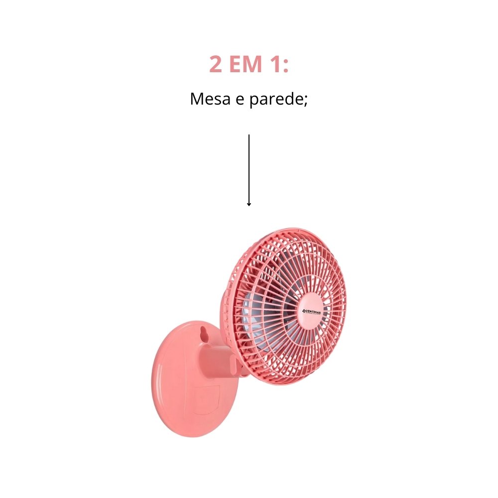 Ventilador Mini 20cm Ventimais Turbo Rose e Prata 110V