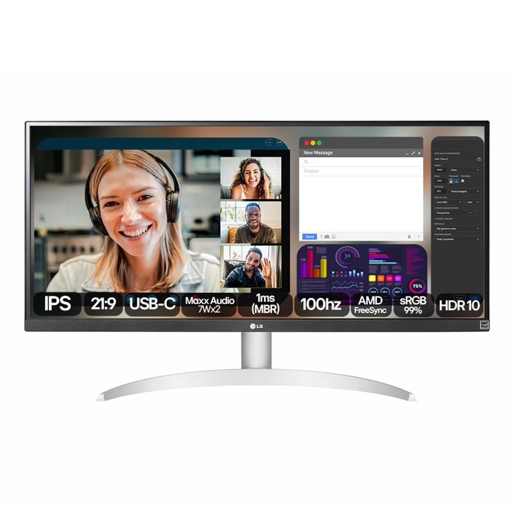 Monitor LG 29" UltraWide 100Hz 1ms FHD Branco - 29WQ600B-W.AWZM