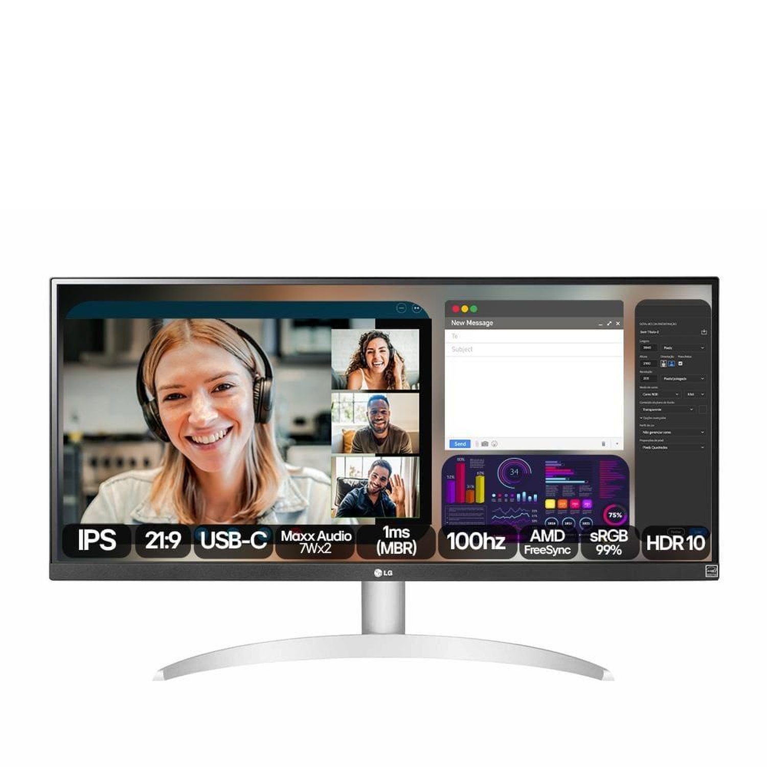 Monitor 29" Lg 29Wq600-B Full Hd Ultrawide 100Hz 1Ms Branco