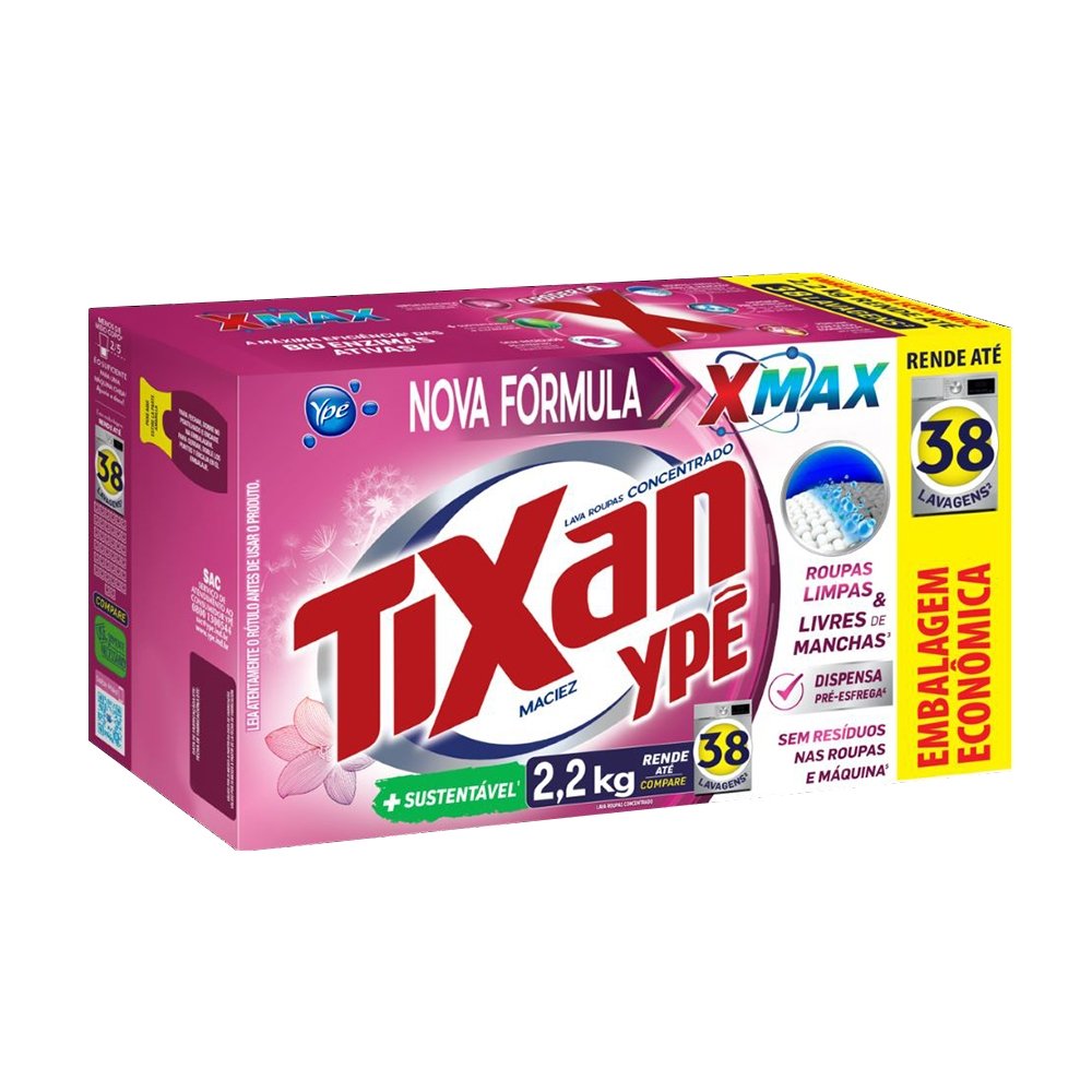 Sabão em Pó Tixan Ypê Concentrado Maciez Cartucho 2,2kg - Embalagem com 9 Unidades
