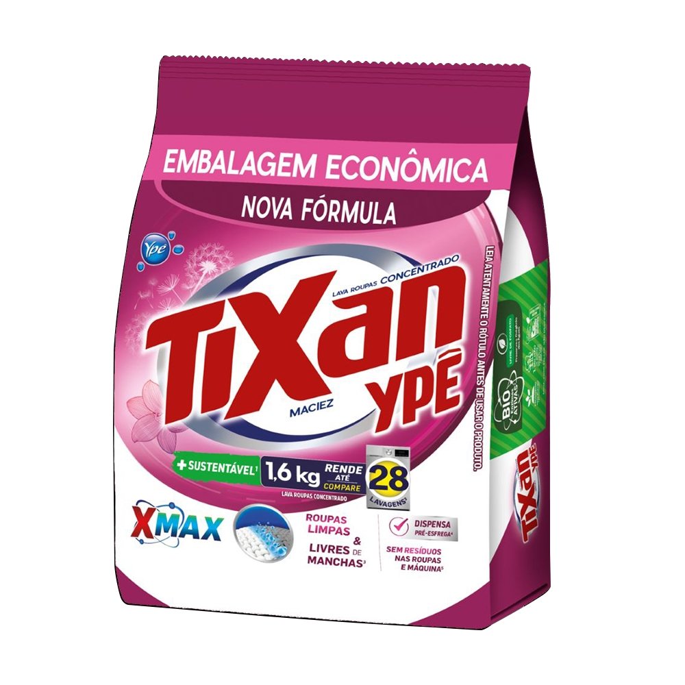 Sabão em Pó Tixan Ypê Concentrado Maciez Sachê 1,6kg - Embalagem com 11 Unidades