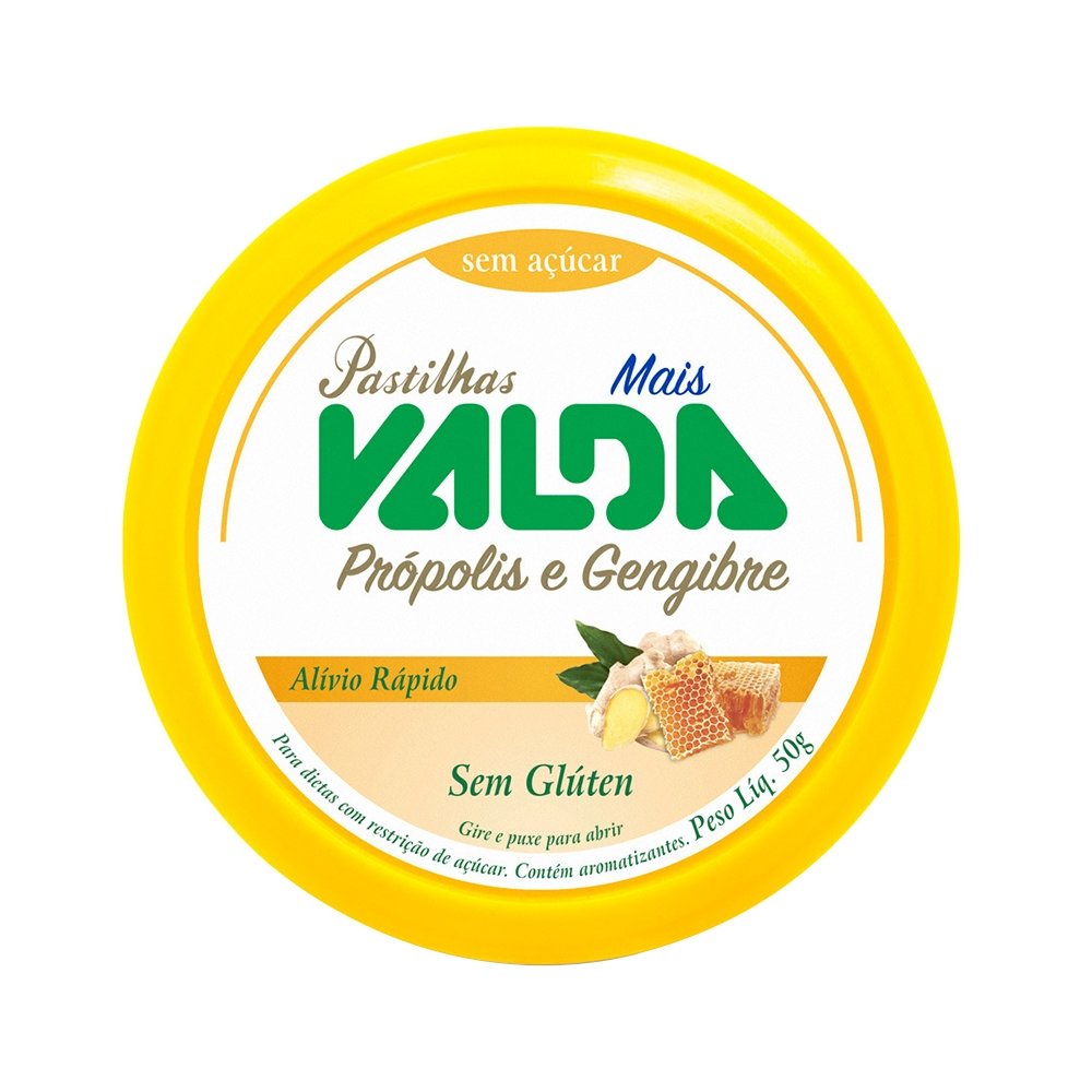 Pastilha Valda Mais Própolis e Gengibre Lata 50g - Embalagem com 10 Unidades