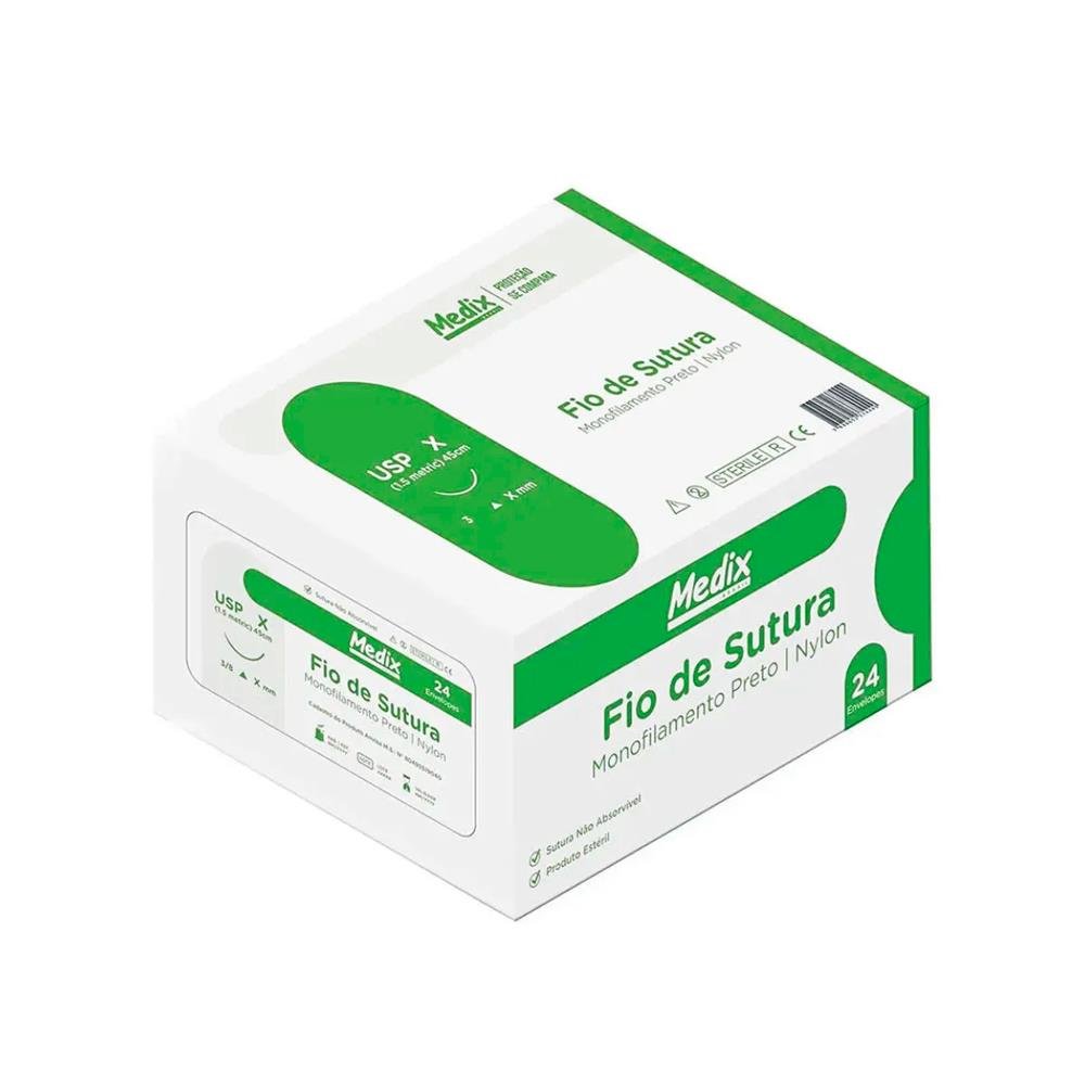 Fio De Sutura Nylon Medix Usp 4-0 45Cm Com Agulha 3/8 30Mm Com 24 unidades