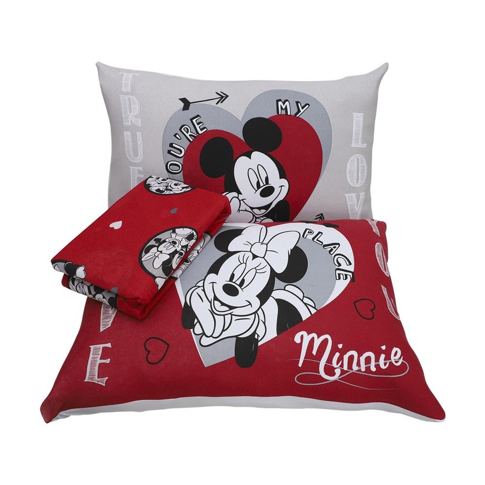Jogo de Lençol 2 e 3 Peças Portallar Disney Mickey Minnie Lovers Casal