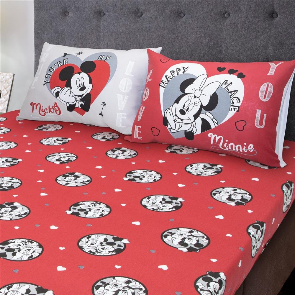 Jogo de Lençol 2 e 3 Peças Portallar Disney Mickey Minnie Lovers Casal