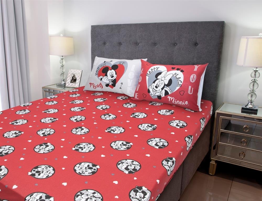 Jogo de Lençol 2 e 3 Peças Portallar Disney Mickey Minnie Lovers Casal