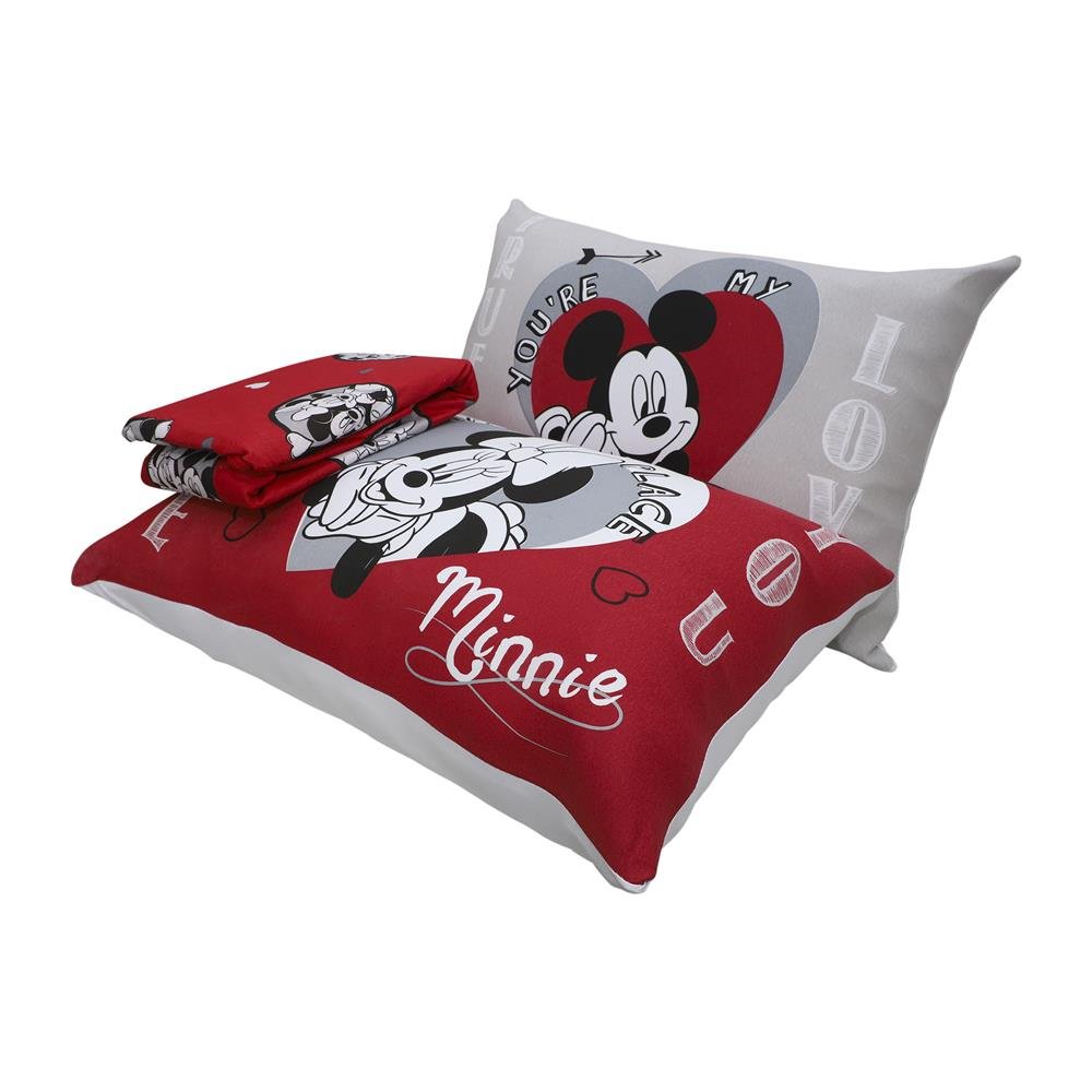 Jogo de Lençol 2 e 3 Peças Portallar Disney Mickey Minnie Lovers Casal