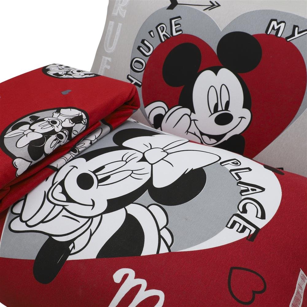 Jogo de Lençol 2 e 3 Peças Portallar Disney Mickey Minnie Lovers Casal