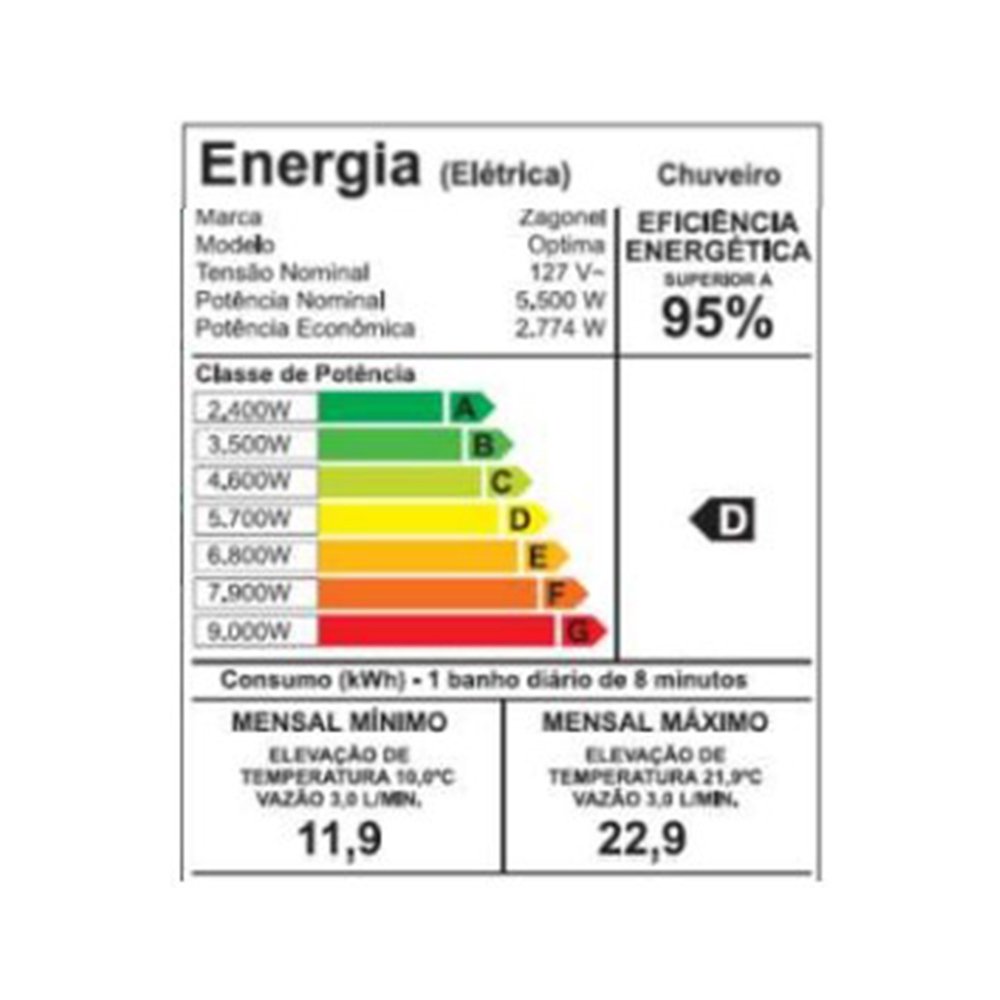 Chuveiro Ducha Zagonel Óptima Eletrônica Branco 5500W 127V