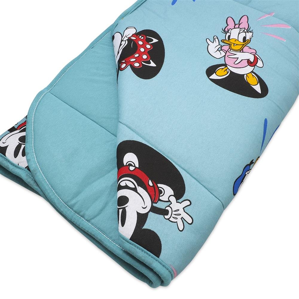 Edredom Estampado 1 Peça Portallar Disney Mickey Feliz/Verde Tempestade Solteiro