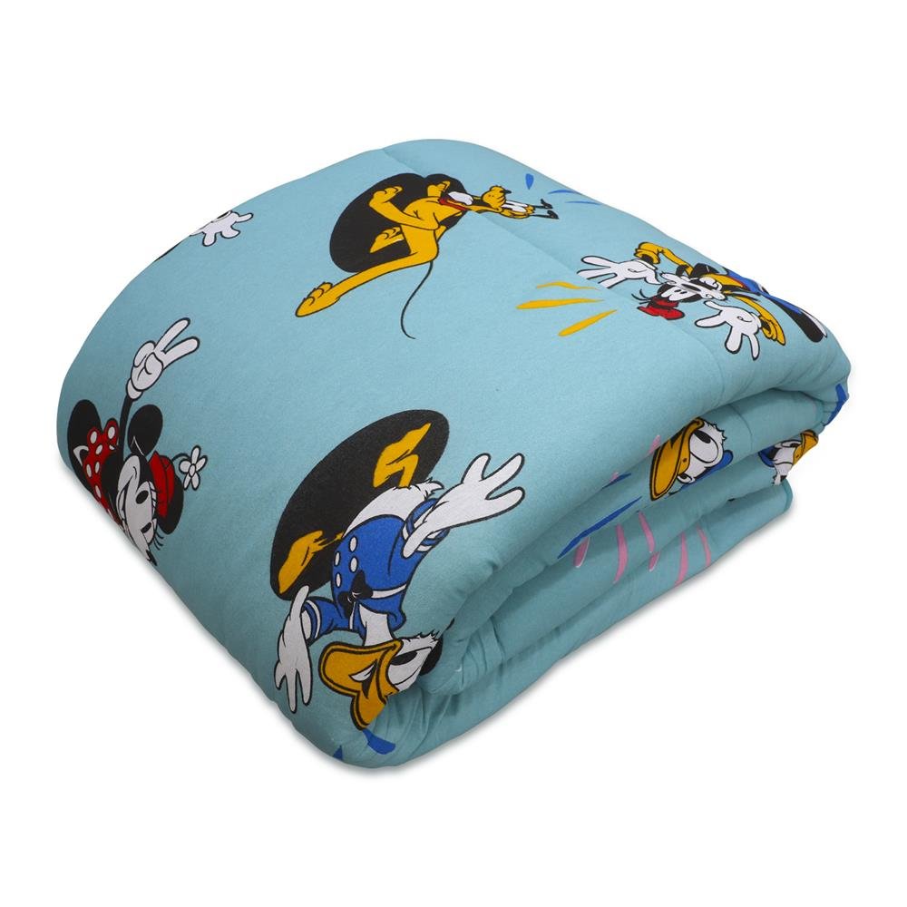 Edredom Estampado 1 Peça Portallar Disney Mickey Feliz/Verde Tempestade Casal