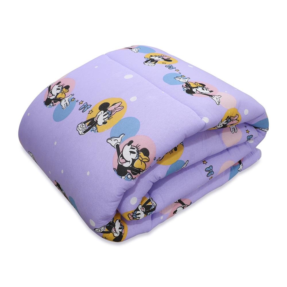 Edredom Estampado 1 Peça Portallar Disney Minnie Feliz/Lavanda Solteiro