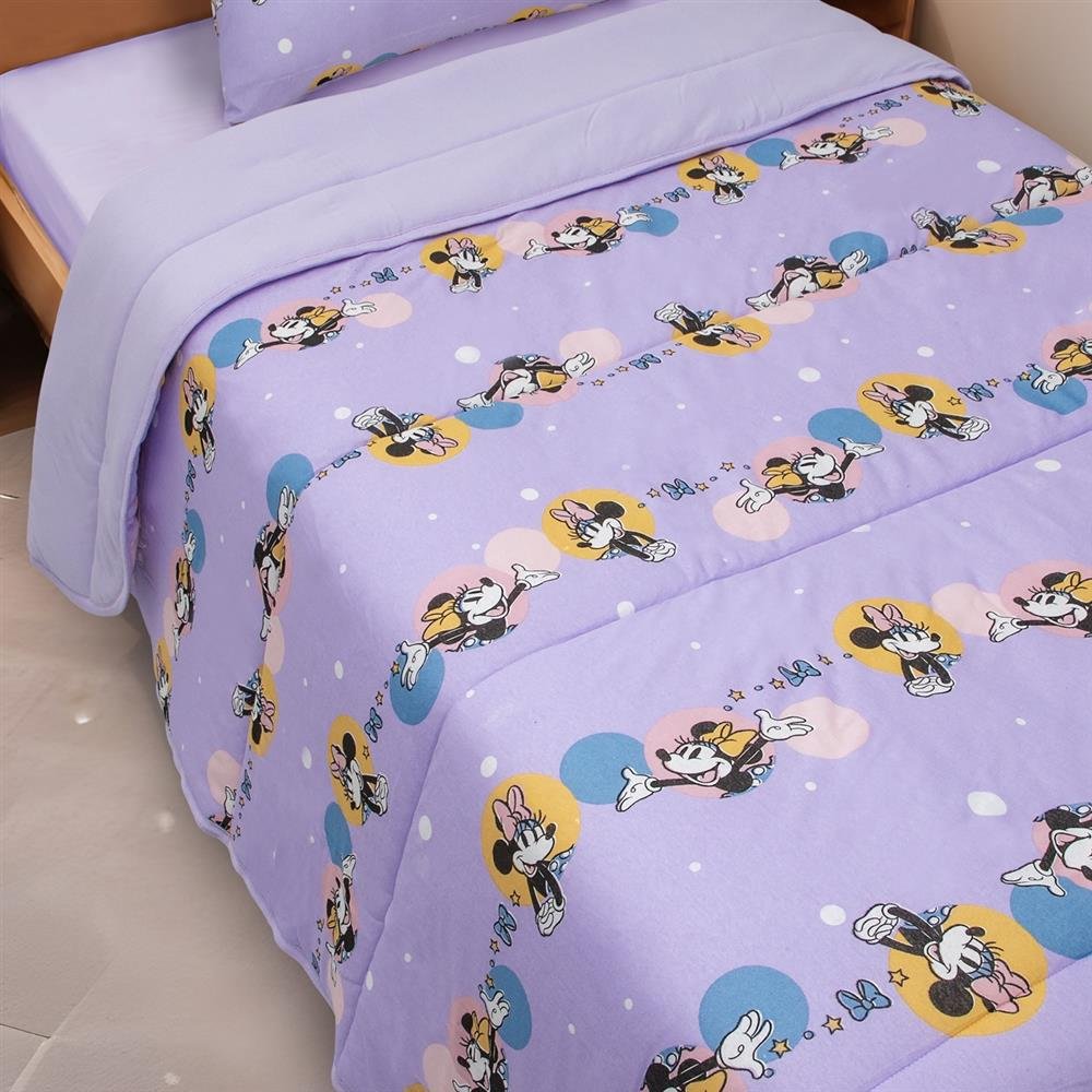 Edredom Estampado 1 Peça Portallar Disney Minnie Feliz/Lavanda Solteiro
