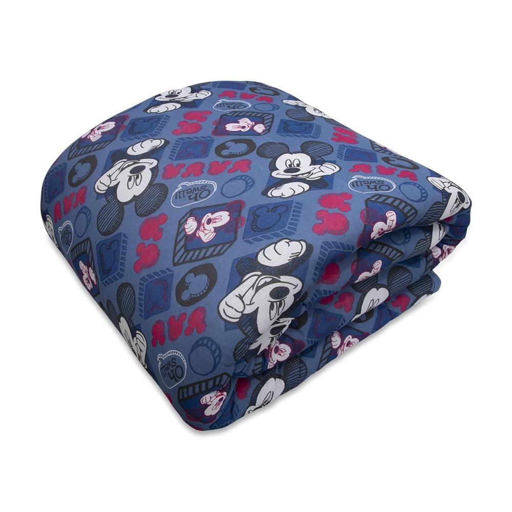 Edredom Estampado 1 Peça Portallar Disney Mickey Simpatico/Azul Jeans Casal