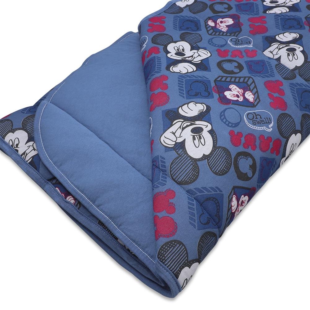 Edredom Estampado 1 Peça Portallar Disney Mickey Simpatico/Azul Jeans Casal