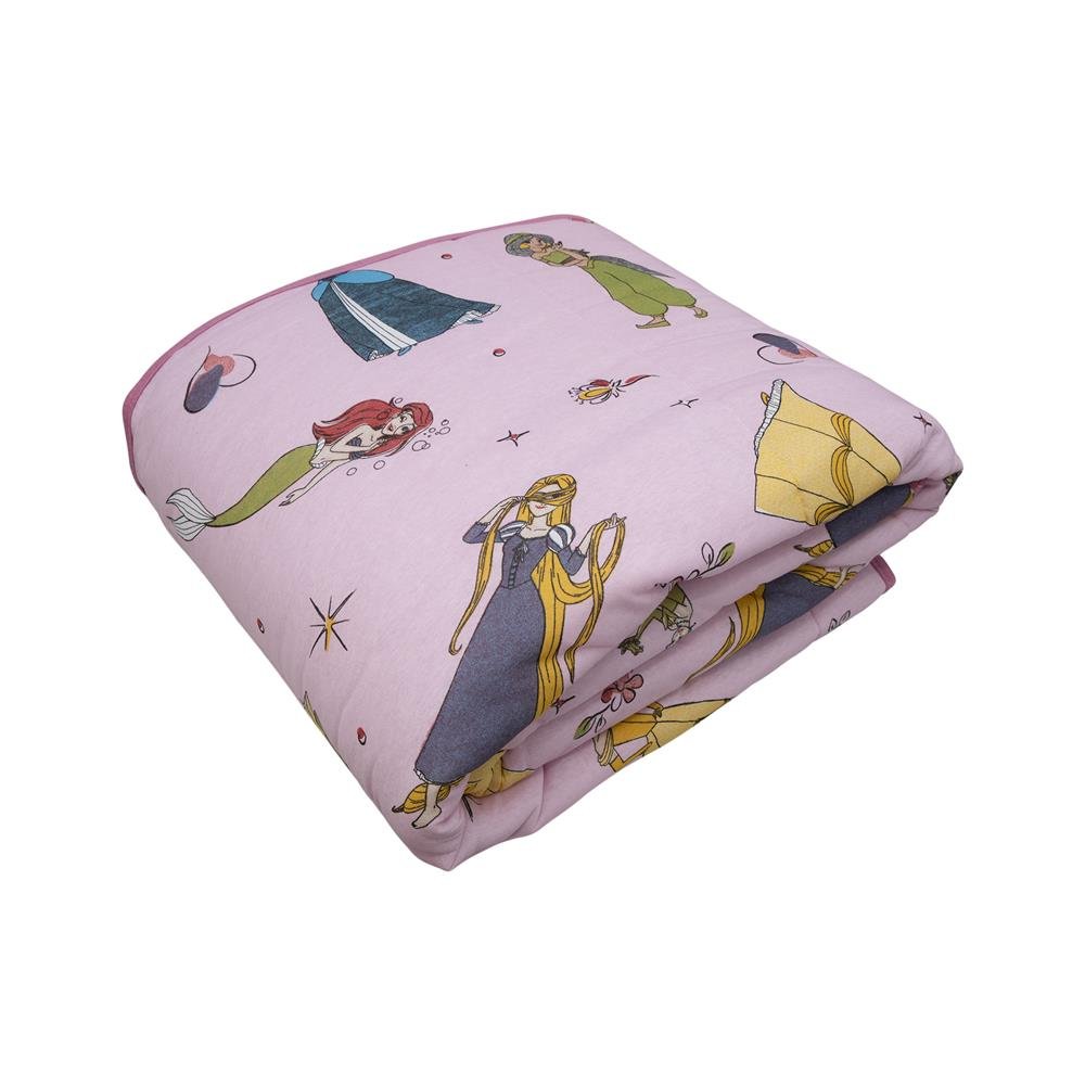 Edredom Estampado 1 Peça Portallar Disney Princesas Brilhantes/Rosa Cravo Solteiro