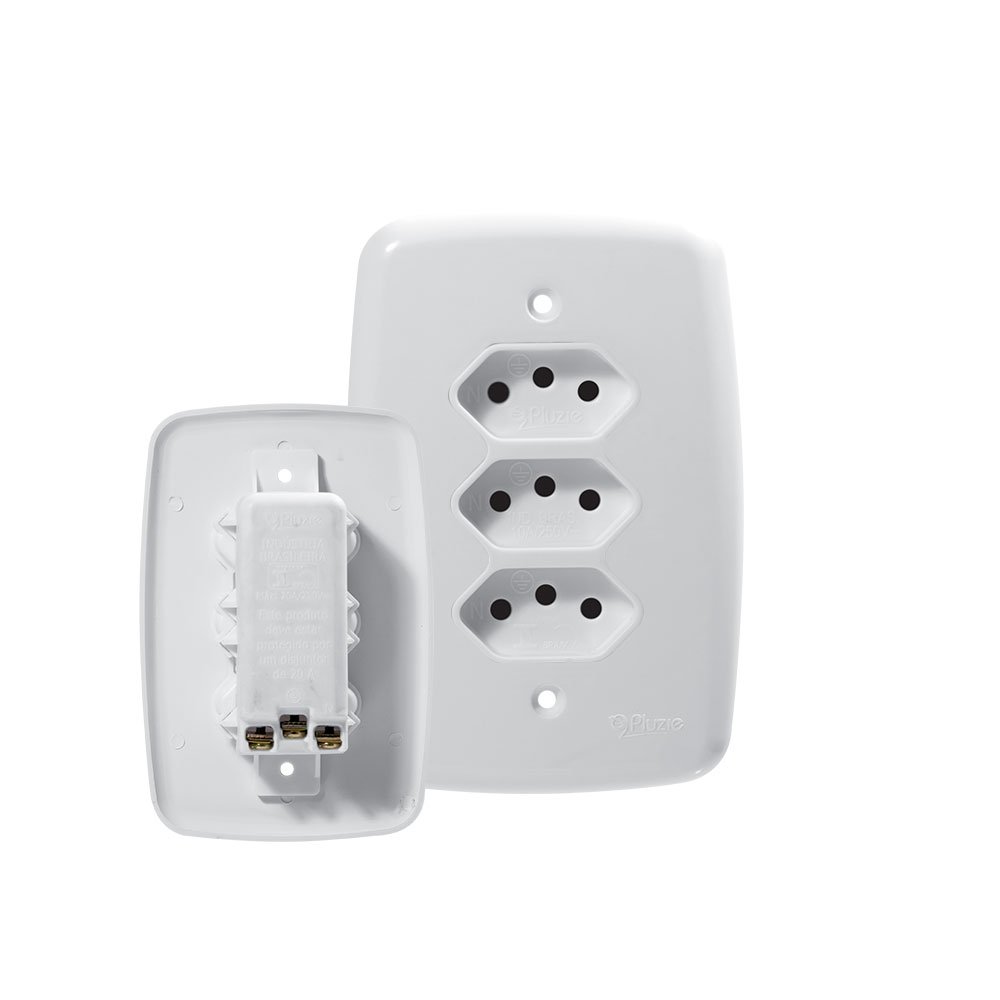 3 Tomadas 2P+T 20A 250V Com Placa 4X2 Ideale Branca Linha Fácil