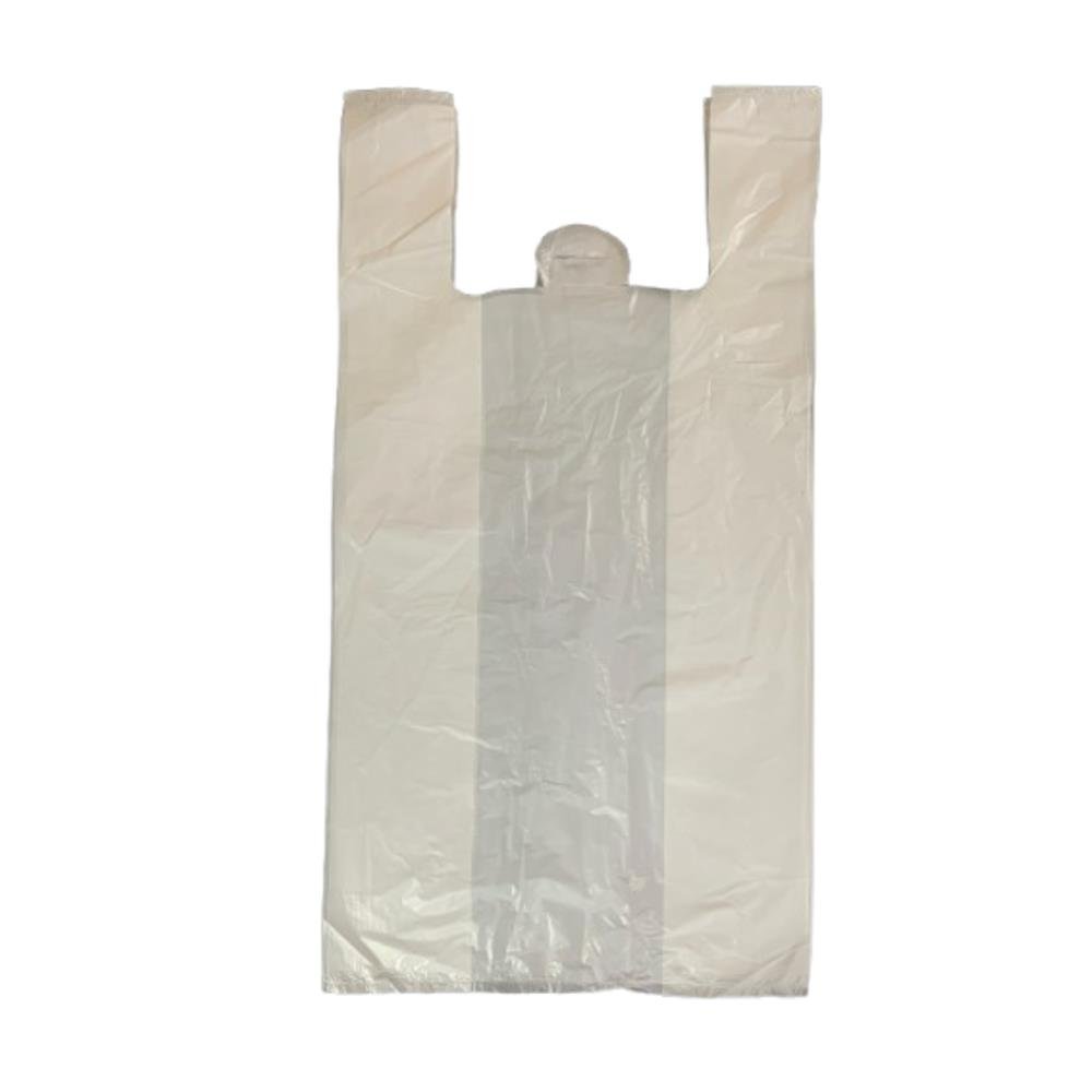 Sacola Plástica Virgem Branca Lisa M 35X53 Cm Boca De Palhaço Alça Vazada Reforçada Bacarin