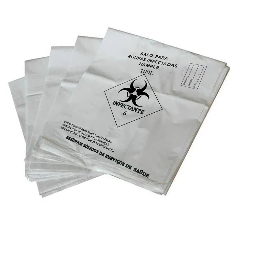 Saco Para Lixo 30 Lt Hospitalar Branco Leitoso Infectante 6 Pct c/100- Bacarin