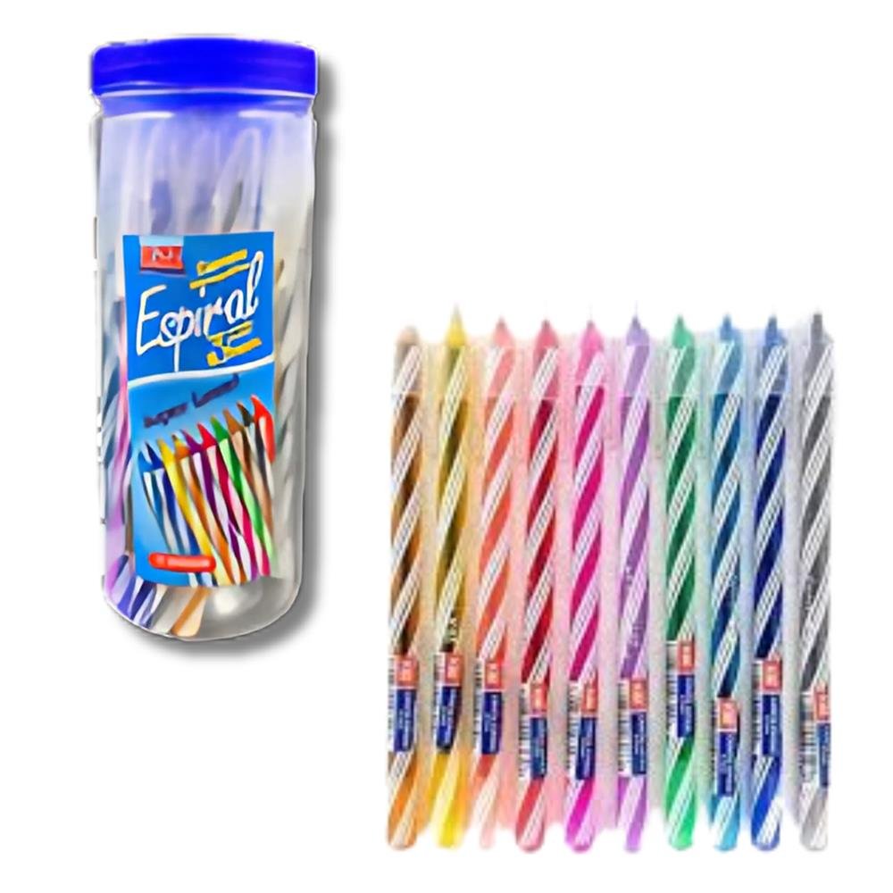 Caneta Esferografica 0.7 Espiral 10 cores Pote Com 30 Unidades