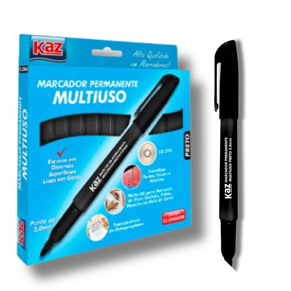 Pincel Marcador Permanente Preto 2.0mm Caixa Com 12 Unidades
