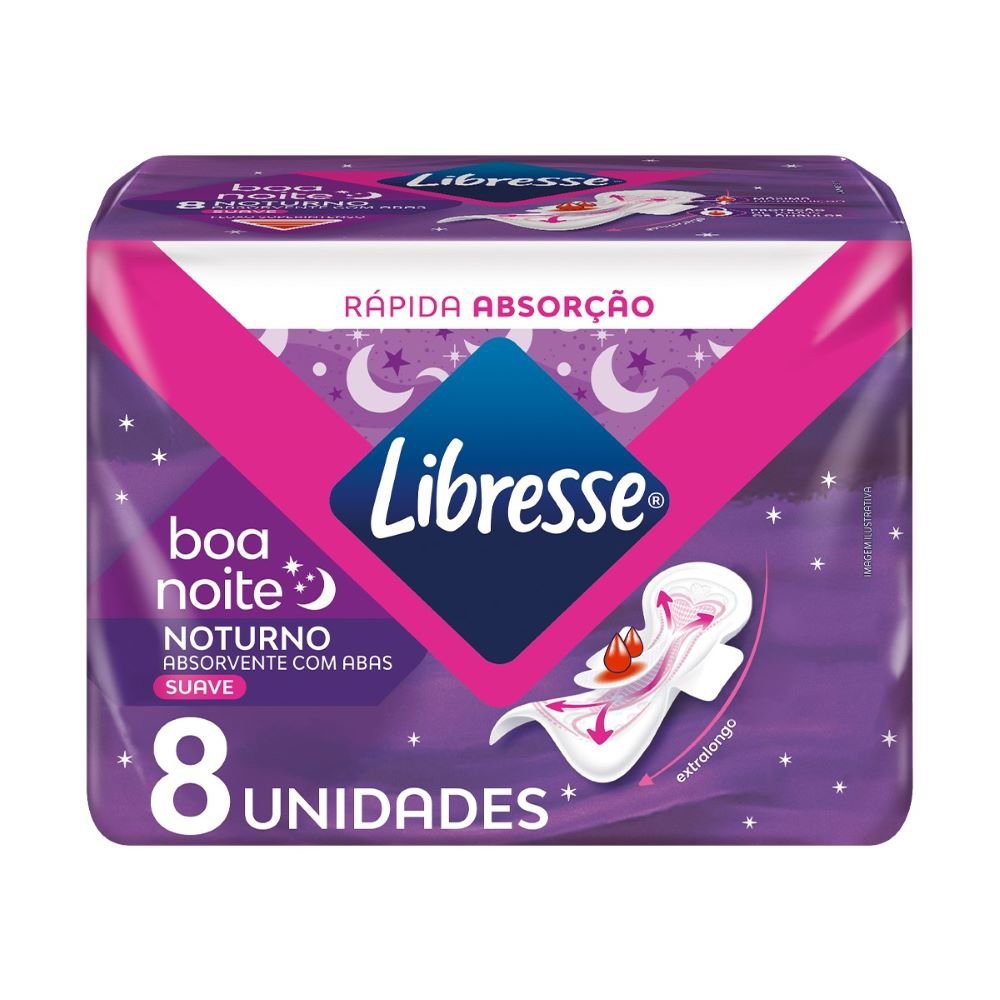 Absorvente Libresse Noturno Suave com Abas - Embalagem com 8 Unidades