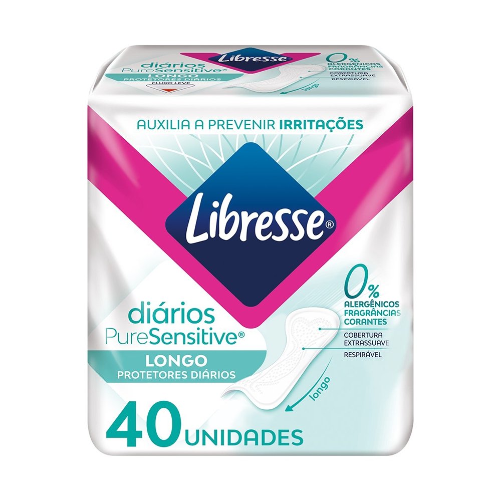 Absorvente Libresse Protetor Diário Pure Sensitive Longo sem Abas - Embalagem com 40 Unidades