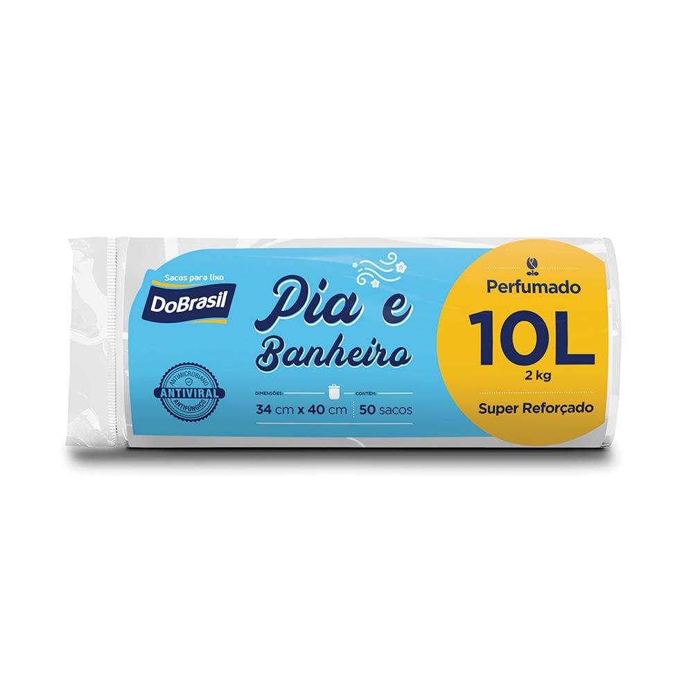 Saco Lixo Branco Rolo 10 Litros Com 50 Sacos Perfumados Para Pia E Banheiro Dobrasil - Fardo Com 25 Rolos
