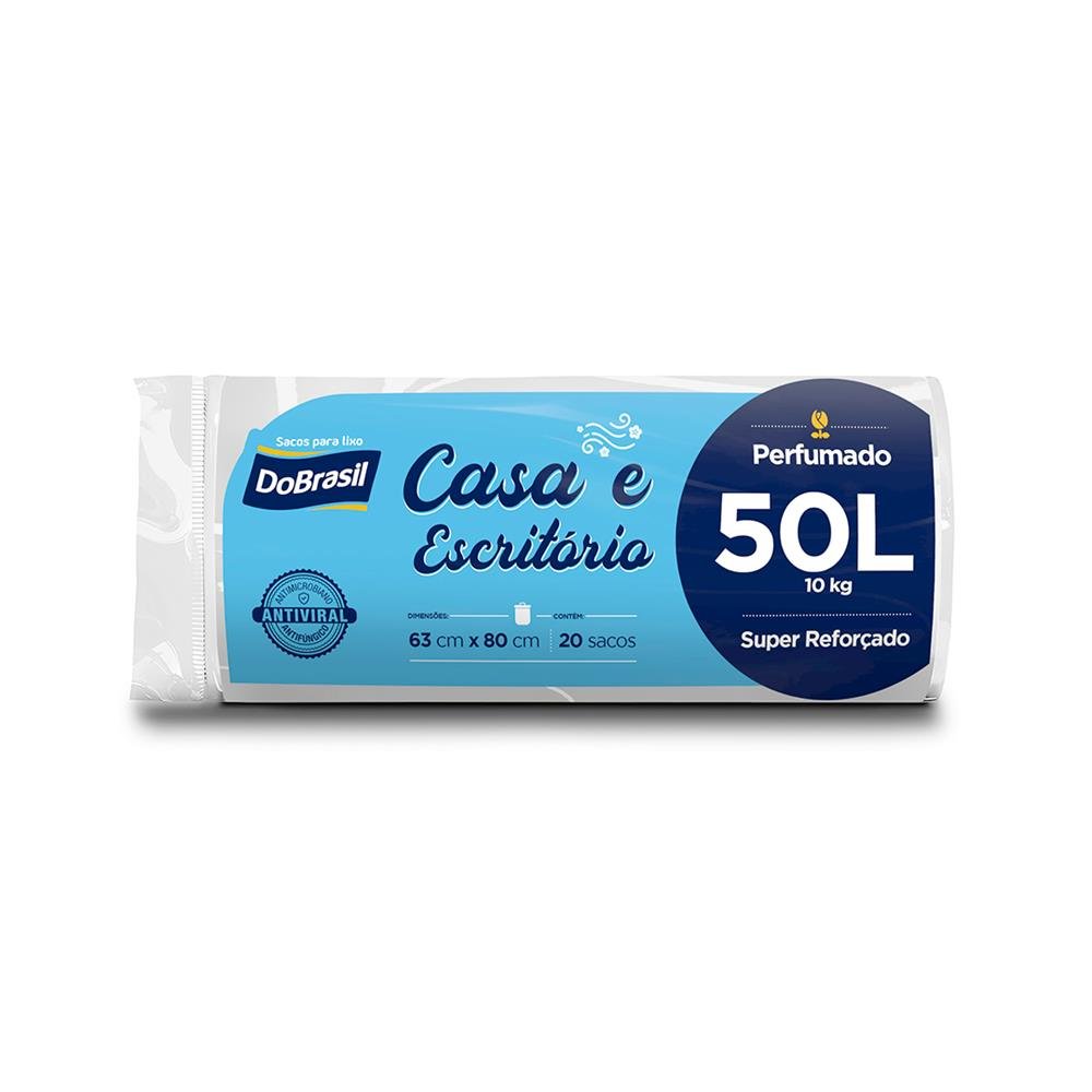 Saco Lixo Branco Rolo 50 Litros Com 20 Sacos Perfumados Para Casa E Escritorio Dobrasil - Fardo Com 25 Rolos