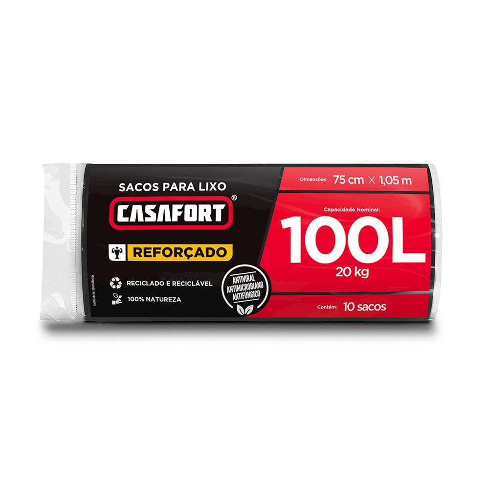 Saco Lixo Preto Rolo 100 Litros Com 10 Sacos Casafort - Fardo Com 25 Rolos