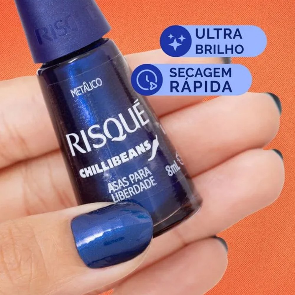 Esmalte Risqué e Chilli Beans Metálico Asas Para a Liberdade Azul Blister 8ml