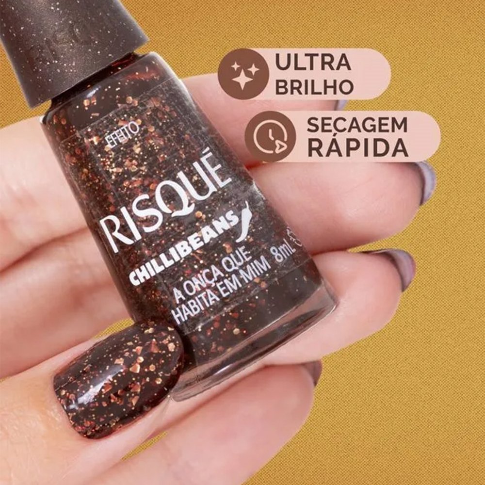 Esmalte Risqué Glitter A Onça Que Habita em Mim Chilli Beans Blister 8ml