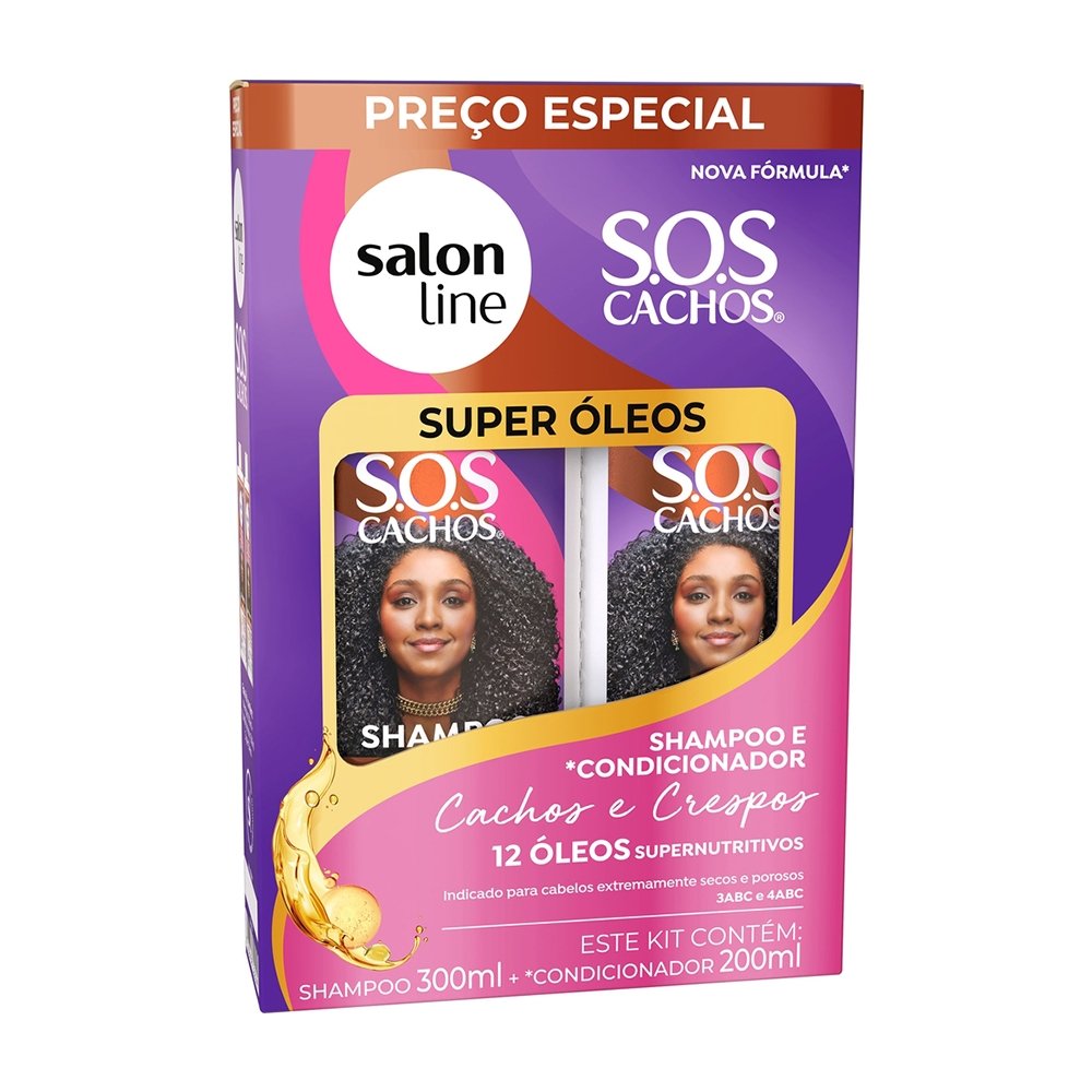Kit Shampoo 300ml + Condicionador Salon Line Sos Super Óleos 200ml